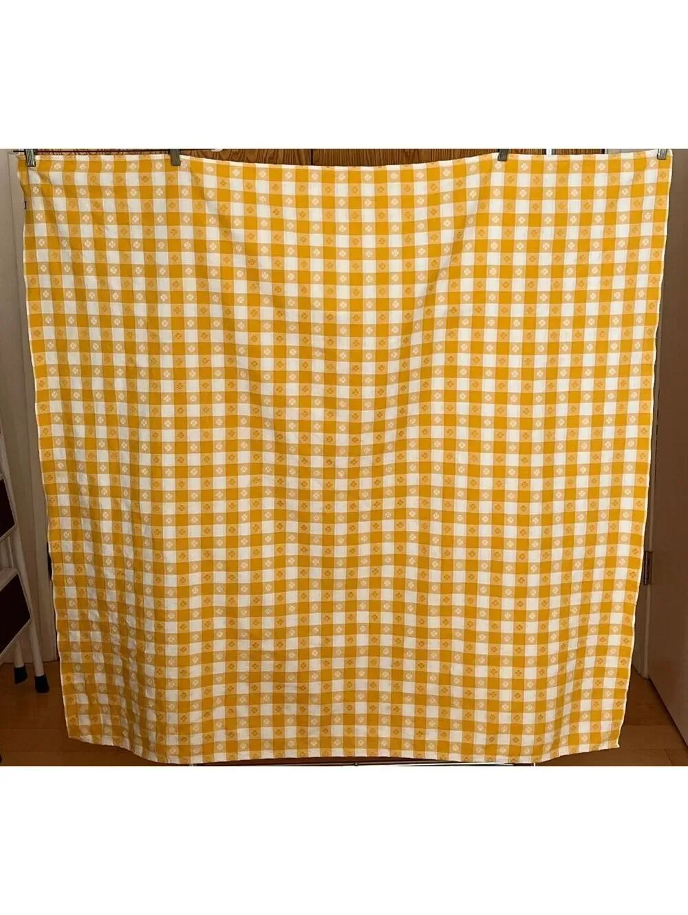 Vintage Full Feedsack Yellow Gingham Clover Checked Material 48 X 48